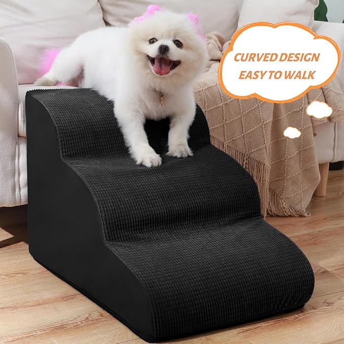 3-Step Dog Ramp and Stairs for Sofa and Chair - Non-Slip Sturdy Pet Steps for Small Dogs and Cats,15.7" H,Black