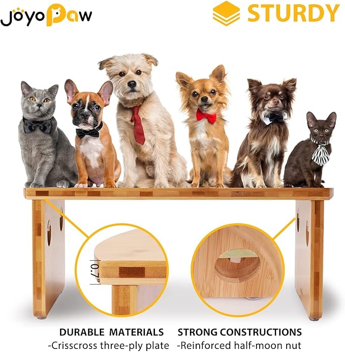 Elevated Dog Bowls, Bamboo Raised Dog Bowl for Medium Dogs, with 2 Stainless Steel Bowls (7'' Tall-40 oz Bowl, Natural)