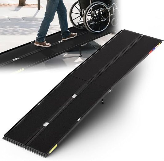 10 Feet Portable Wheelchair Ramp with Sopport Legs, Black Seamless Non-Slip Aluminum Folding Handicap Ramp,Threshold Ramp for Doorways, Wheel Chair Ramp for Home Steps,Loading Dock Plates