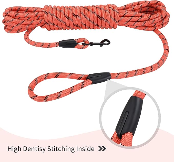 Long Dog Leash for Training 30Ft-Reflective Nylon Rope with Swivel Hook-Recall Agility Lead for Large Small Medium Dogs Outside Walking Hiking-Orange