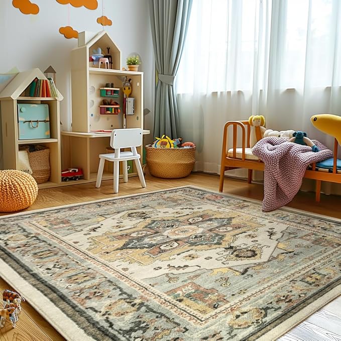 Muddy Mat짰 Floral Multicolor 3x5 Boho Area Rug ??Washable Area Rugs for Living Room, Bedroom & Dining Room ??Modern Soft Low Pile Non Slip Carpet ??Pet Friendly Waterproof Foldable Rugs for Home