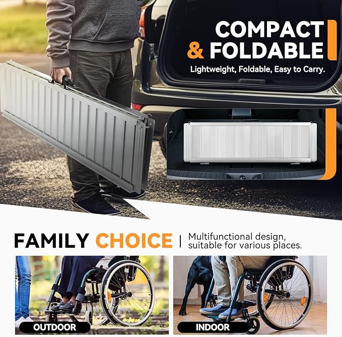 Auto Dynasty Wheelchair Ramp 5FT, Portable Folding Aluminum Wheel Chair Threshold Ramps for Home Steps Doorways, 800Lbs Capacity, 29Inch Width, Metallic/Black