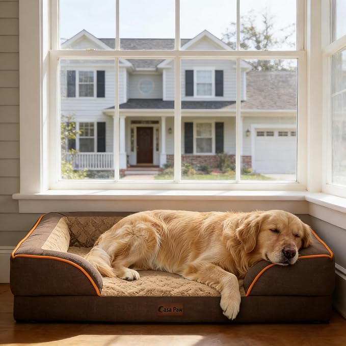 Orthopedic Dog Beds for Extra Large Sized Dogs, Waterproof Memory Foam XL Pet Bed with Sides 48x30Inch, Non-Slip and Egg-Crate Foam Big Dog Couch Bed with Removable Washable Cover, Brown