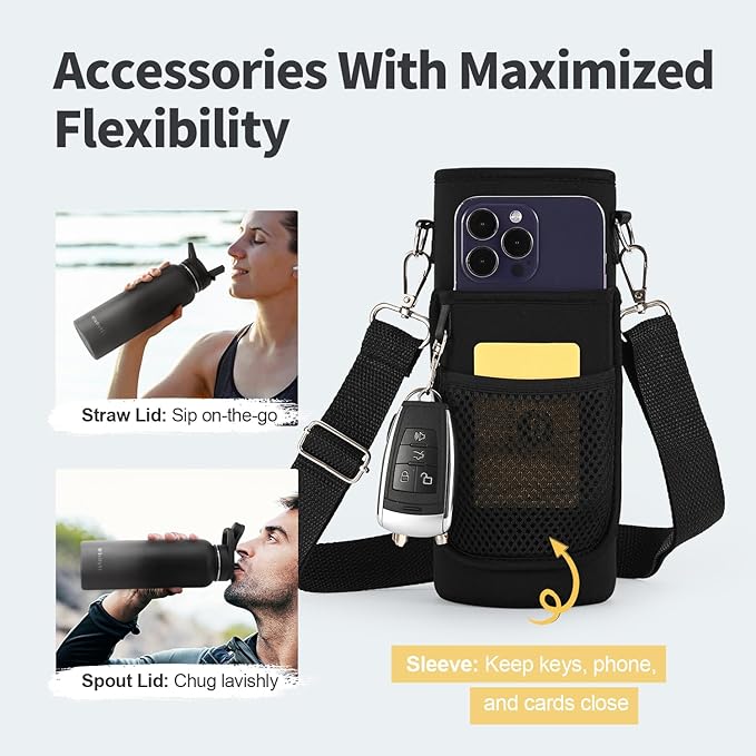 40 oz Insulated Water Bottle with Straw (Cold for 48 Hrs), Stainless Steel Triple Wall Vacuum Sports Water Jug, Leakproof Hydro Cup Flask with Paracord Handle & Straw Spout Lids & DIY Stickers