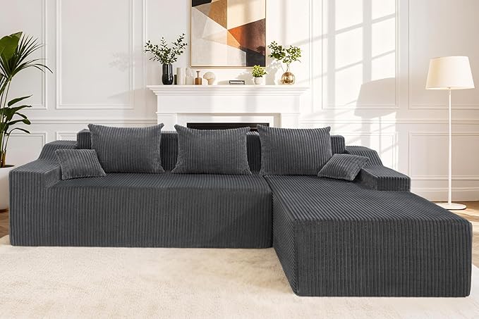 HABUTWAY 101'' Modular Sectional Sofa Cloud Couch with Deep Seat, Modern L-Shaped Convertible Couches Upholstered Couch with Chaise for Living Room Bedroom (Grey, Right-Facing Chaise)