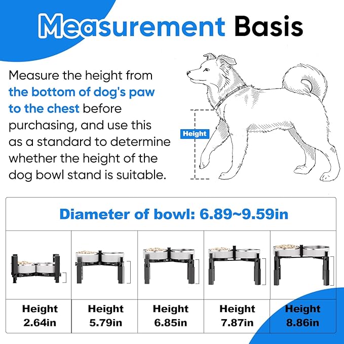 Aystkniet Dog Bowl Stand with Adjustable Height & Width, Anti-Slip Elevated Food Water Bowl Holder for Large Medium Small Dogs, Durable Raised Dog Feeder for Lifted Feeding, Only Stand (Without Bowls)