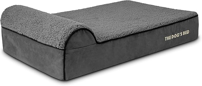 The Dog’s Bed Orthopedic Memory Foam Dog Bed with Headrest, Plush Fabric, Grey Plush, L, 6-Inch