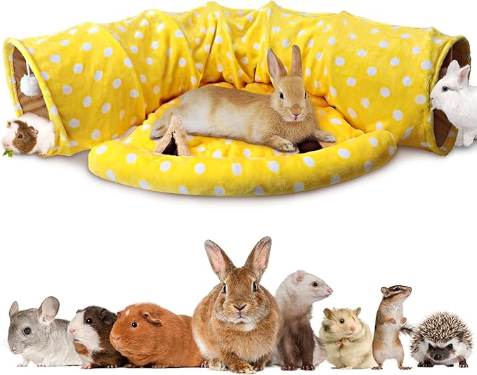 BWOGUE Bunny Tunnel Bed, 2-in-1 Collapsible Tunnel Tubes Toys with Removable Mat Hideout for Cats Kittens Rabbits Guinea Pigs Kitty