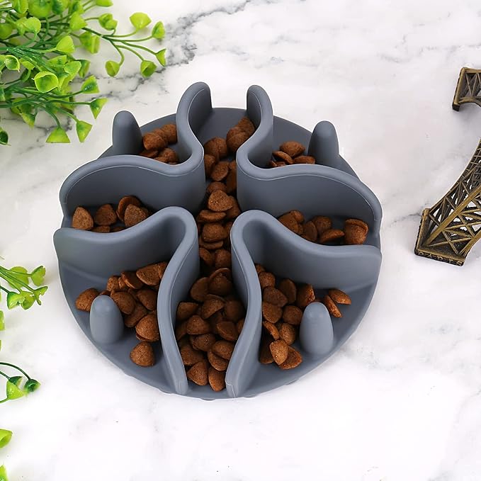 Silicone Slow Feeder for Dog Cat Puppy Pet with Strong Suction Cups for Dog Bowls (Medium, Gray)