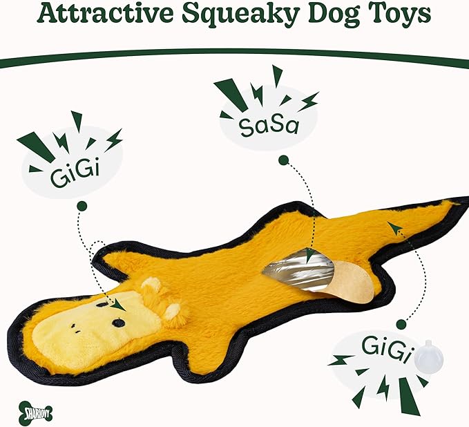SHARLOVY No Stuffing Dog Toys Crinkle Squeaky, Long Lasting Chews for Aggressive, Durable Plush Dog Puppy Chew Toys for Teething, with 6 Tough Layers for Small Medium Large Breed
