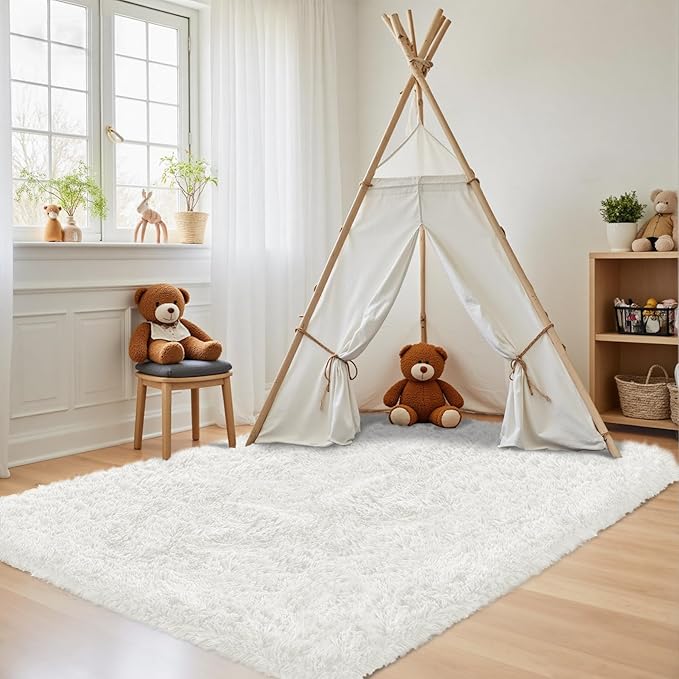 4x6 Area Rug for Living Room: Ultra Soft Fluffy Rug Modern Large Thicked Shag Rug for Bedroom Non Slip Indoor Fuzzy Carpets for Girls Kids Room Nursery Dorm Home Decor White