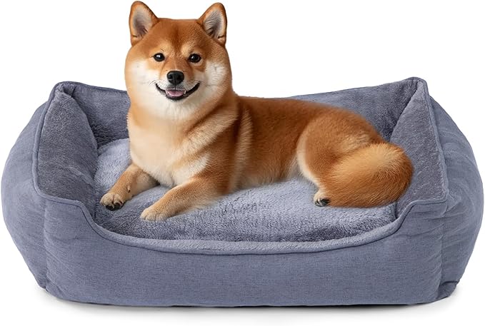 Makigued Rectangle Dog Bed for Large Size Dog with Removable Washable Cover Pet Bed with Bolster Sides Non-Slip Bottom Pet Sofa Waterproof Lining Durable Pet Cuddler, Dark Grey, 35x 26x 7.5 in