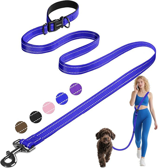 Kazazoo Hands-Free Dog Leash Adjustable Length 5-8 Ft, Waist for Dog Walking, Running for Small &Medium Dogs with Reflective Strips, Ballistic Nylon, Waist Belt, Lightweight Blue