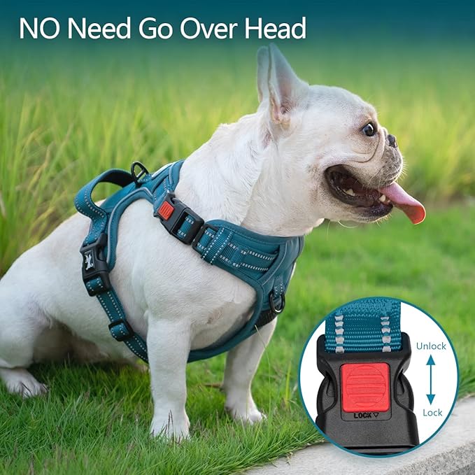 PoyPet No Pull Dog Harness, No Choke Reflective Dog Vest, Adjustable Pet Harnesses with Easy Control Padded Handle for Small Medium Large Dogs(Tumalo Teal,L)
