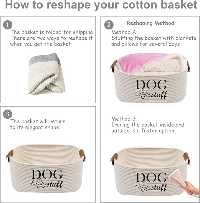 Durable Cotton Rope Dog Toy Storage, Large Dog bin, pet Bed, Puppy Toy Box - Perfect for organizing pet Toys, Blankets, leashes, Clothing and Any Doggie Stuff - Beige