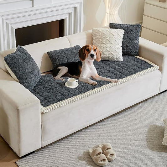Couch Cover for Dogs Fuzzy Sofa Covers for Pet, Geometric Jacquard Coral Pet-Friendly Washable Non-Slip Sofas Slipcover Cushion Protector Pets Mat Dog Bed Mats