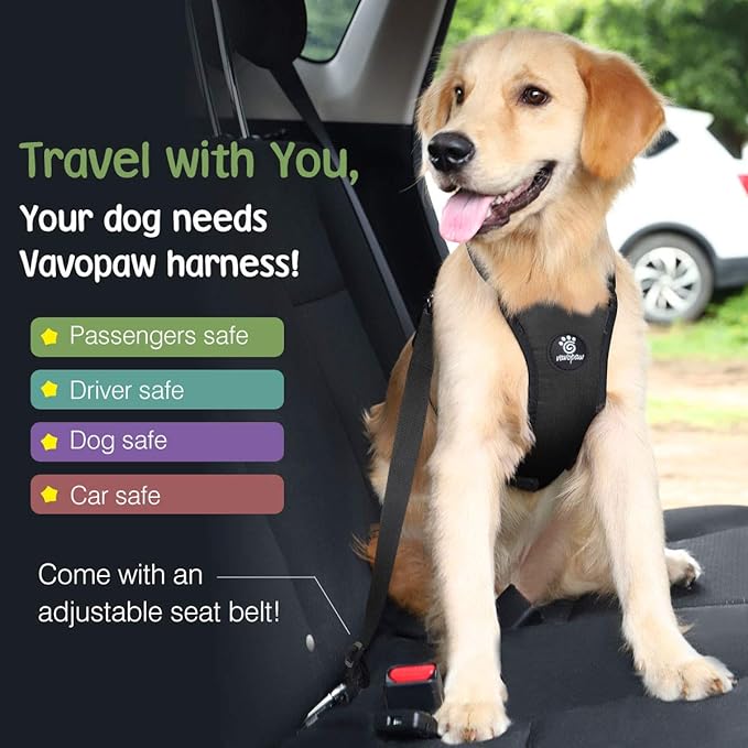 Dog Seat Belt, Safety Vest Dog Car Harness with Adjustable Buckle Dog Seat Belt for Vehicle Nylon Pet Safety Seat Belts Heavy Duty(L, Black)