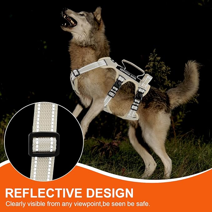 Escape Proof Dog Harness for Large Medium Sized Dogs Six Point Adjustable, Service Dog Vest Harness and Leash Set, No Pull Dogs Harnesses with Handle, Medium Dog Harnesses for Walking(Beige, M)