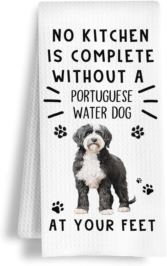 Funny Portuguese Water Dog Hand Towels for Kitchen Home Bathroom Decor, A Kitchen is Not Complete Without A Portuguese Water Dish Towel, Dog Lovers GIF, 16×24 Inch