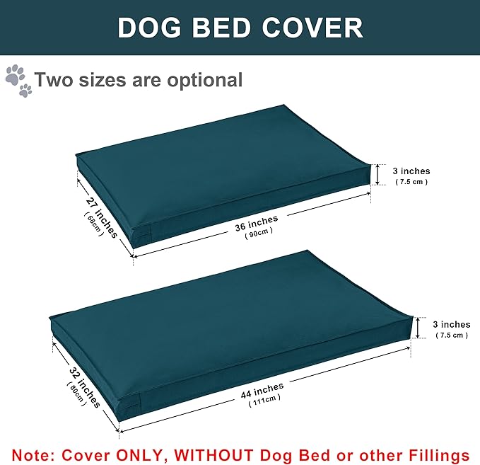 Dog Bed Covers Replacement Washable, Waterproof Dog Bed Cover with Zipper, 44Lx32Wx3H inch Durable Oxford Pet Bed Cover for Outdoor/Indoor Use, Cover Only, Cyan
