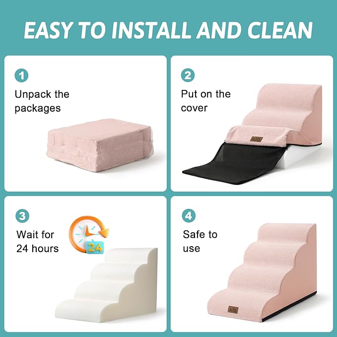 Dog Stairs for High Bed 22.6" H, Small Dog Step for Puppy, Older or Cat, Curved Ramp for Car, Ladder with High Density Foam, Lightweight, Durable, 15.7x33x22.6 inch, 5 Step, Pink