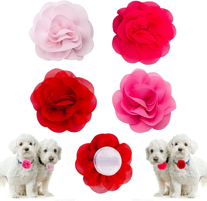 PET SHOW Valentines Small Dogs Flower Charms Slide Collar Accessories for Medium Large Dogs Cat Puppies Rabbit Pigs Collars Bows Grooming Supplies