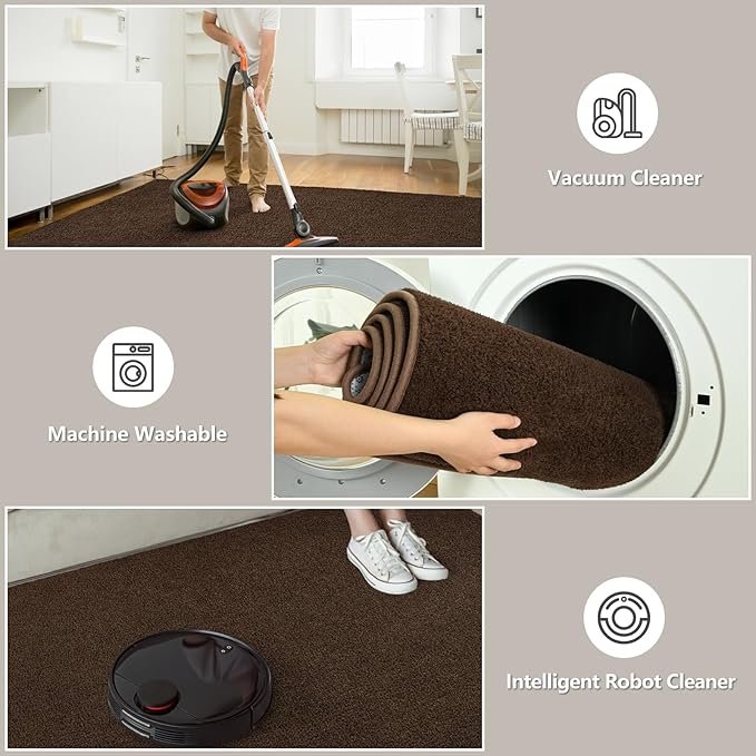 DweIke 6x9 Dark Brown Area Rugs for Bedroom, Super Soft Living Room Rug, Thickened Memory-Foam Throw Carpet, Non-Slip and Washable Carpets for Kids Boys Girls Room Dorm Nursery Home Decor
