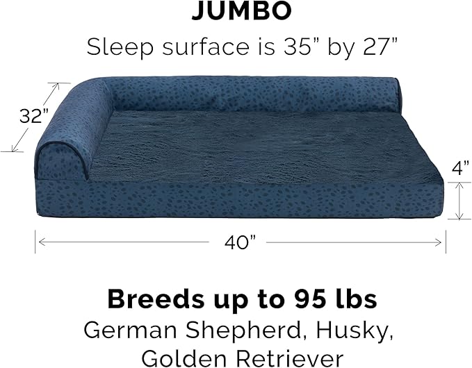 Furhaven Replacement Dog Bed Cover Plush & Almond Print L Shaped Chaise, Machine Washable - Blue Almonds, Jumbo (X-Large)