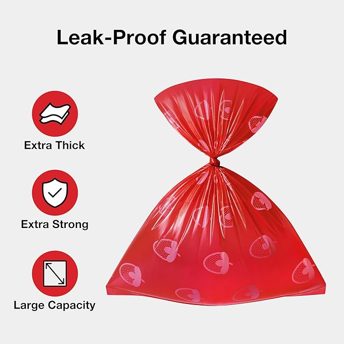 VETRESKA Dog Poop Bag Dispenser with Strawberry Scented Bags, Leak Proof, Extra Thick and Large Pet Waste Bags,1 Count Bag Holder and 105 Bags (7 Refill Rolls) for Walking Dog and Cats Litter, Red