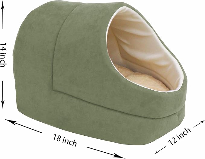 4 in 1 Self Warming Burrow Cat Bed, Pet Hideway Sleeping Cuddle Cave (Sage Green-2)