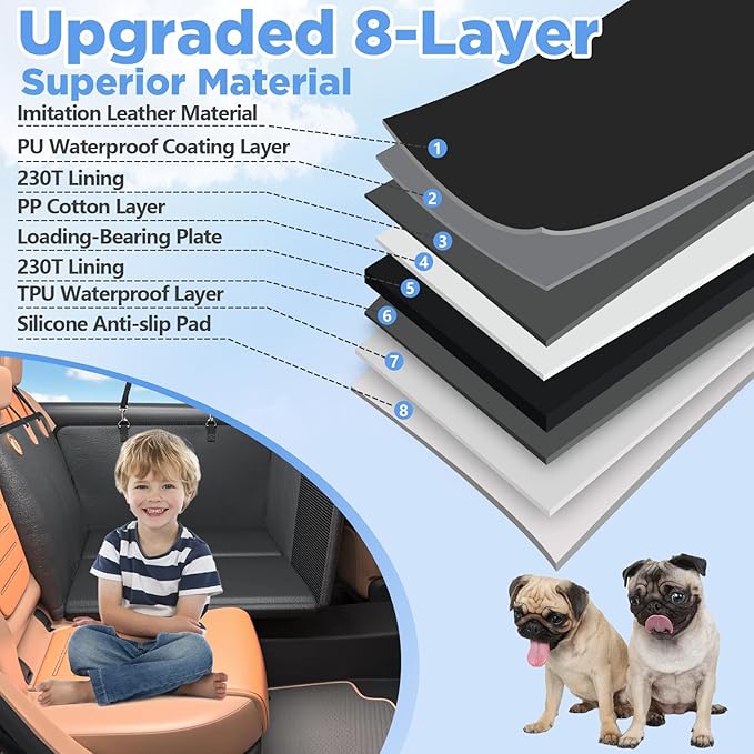 Back Seat Extender for Dogs, Waterproof Dog Car Seat Cover for Back Seat with Hard Bottom, 2026 Upgraded Material, Anti Scratch, Safer, Easy to Use and Clean, Holds 400lbs