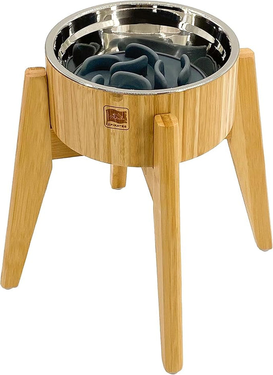 Dog Bowl Slow Feeder - 12-inch Tall, Elevated, Raised Single Food Station with Stand and Slow Feeder Insert, Suitable for Treats, Wet/Dry Pet Foods