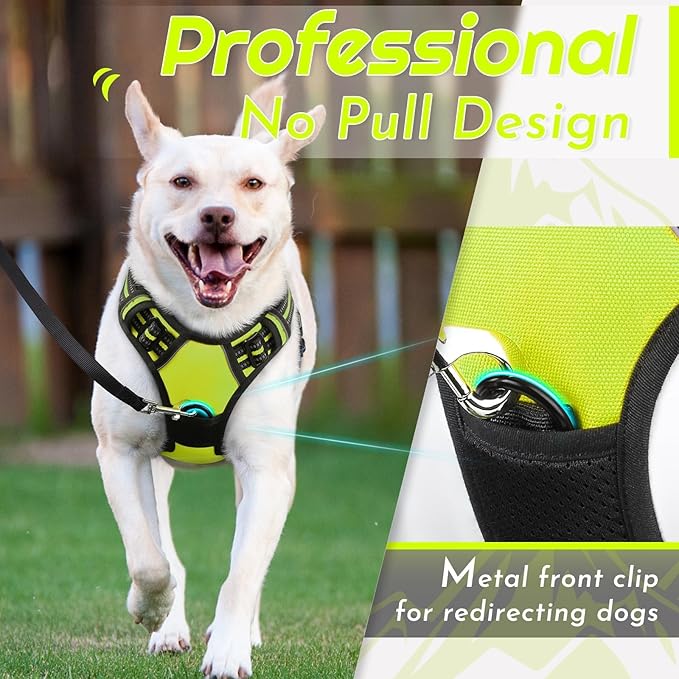 Eagloo Dog Harness Small Sized Dog, No Pull Service Vest with Reflective Strips and Control Handle, Adjustable and Comfortable for Walking, No Choke Pet Harness with 2 Metal Rings, Green, S