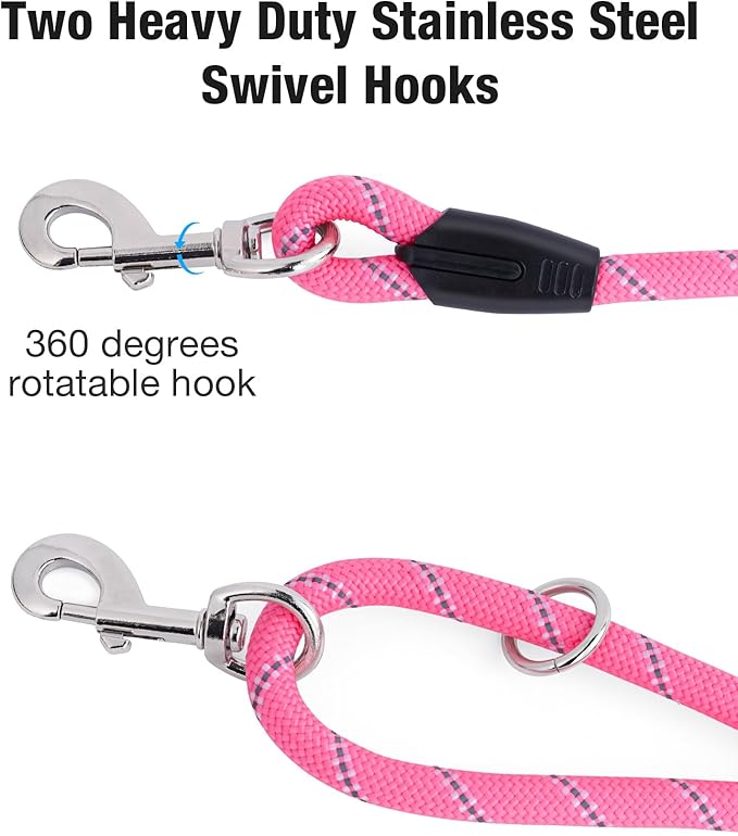 Long Dog Leash for Training, 16FT/30FT/50FT/100FT, Reflective, Heavy Duty for Large/Medium/Small Dogs, Pink