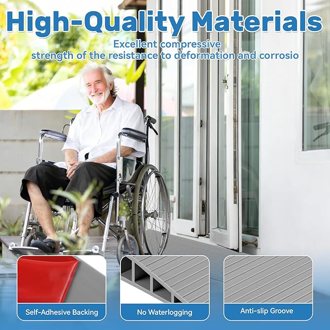 1" Rise Threshold Ramps Floor Transition Strip Self-Adhesive 40'' L Wheelchairs Ramps for Doorways, 2 PC Edge Door Threshold Reducer Transition Strips for Home (Grey)