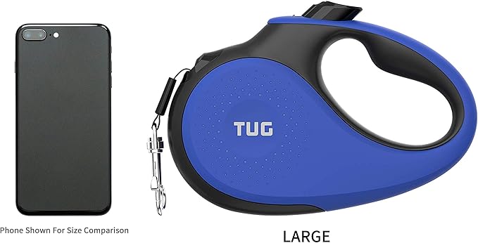 TUG 360° Tangle-Free Retractable Dog Leash with Anti-Slip Handle | 16 ft Strong Nylon Tape | One-Handed Brake, Pause, Lock (Large, Blue)