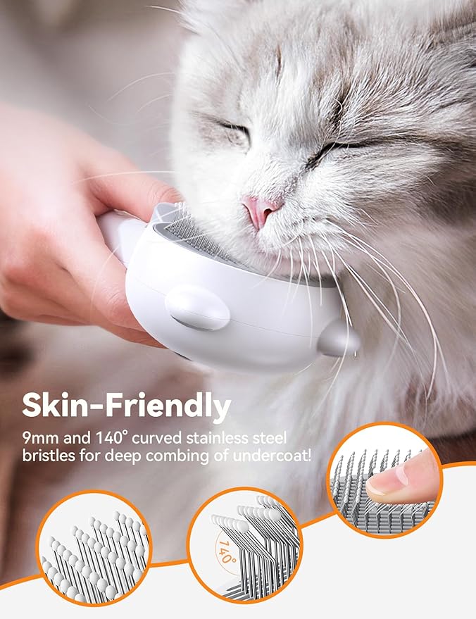 FEELNEEDY Cat Steam Brush, Brushes for Indoor Cats with Release Button, Dual Speed Spray USB Rechargeable Grooming Supplies, Cat Brush for Shedding Suitable for All Long-haired and Short-haired Pets