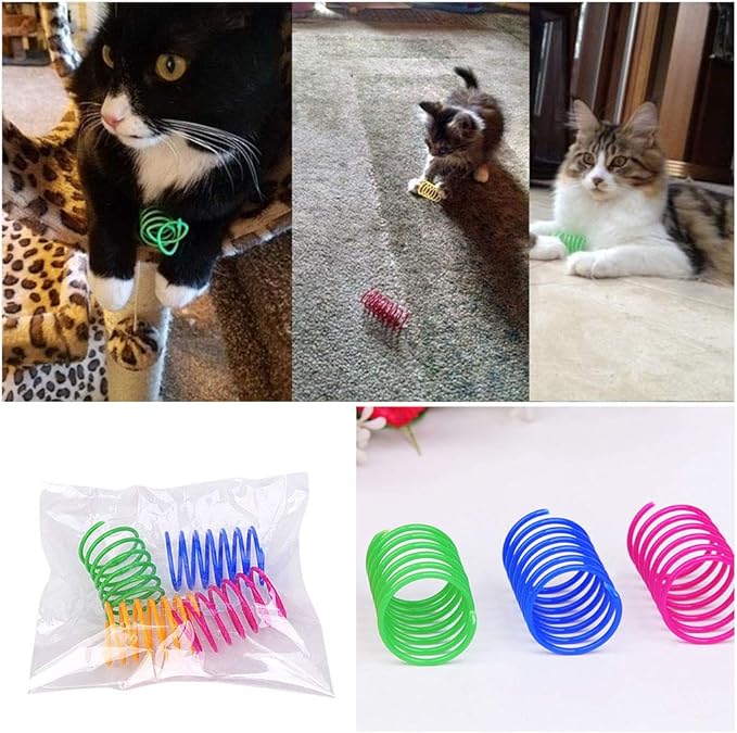 Andiker Interactive Cat Spiral Creative Spring Toy to Kill Time and Keep Fit, Sturdy and Heavy Plastic for Swatting, Biting, Hunting Kitten Toys, Colorful, 12 pcs
