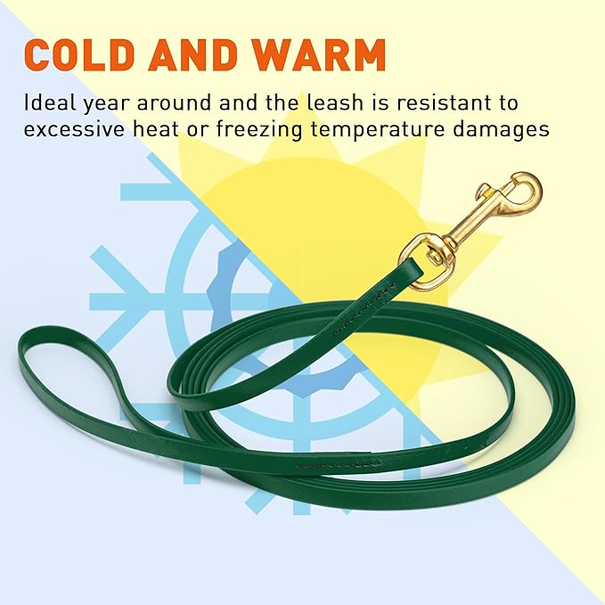 Viper Biothane K9 Working Dog Leash Waterproof Lead for Tracking Training Schutzhund Odor-Proof Long Line with Solid Brass Snap for Puppy Medium and Large Dogs, 15ft Hunter Green