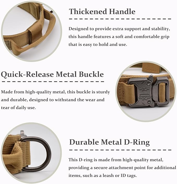 Tactical Dog Collar, Adjustable Military Training Nylon Dog Collar with Control Handle and Heavy Quick-Release Metal Buckle for Small Medium Large Dogs, Camo M