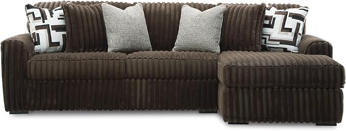Signature Design by Ashley Midnight-Madness Casual Right-Arm Facing 2-Piece Sectional Sofa with Chaise and Reversible Cushion, Dark Brown
