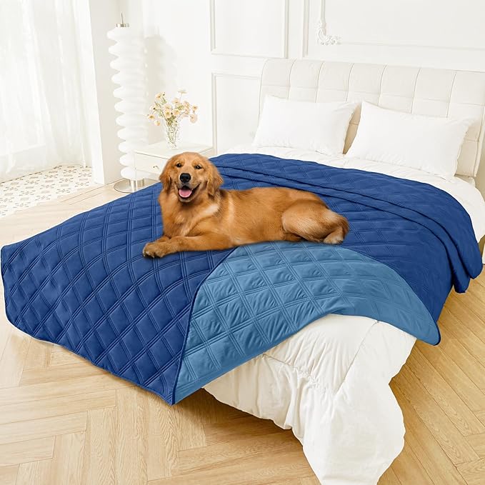 Smiry Waterproof Dog Bed Cover Blanket 82x120, Soft Reversible Pet Blanket, Washable Leakproof Cats Dogs Couch Cover for Sofa, Couch, Furniture, Lattice, Navy/Blue