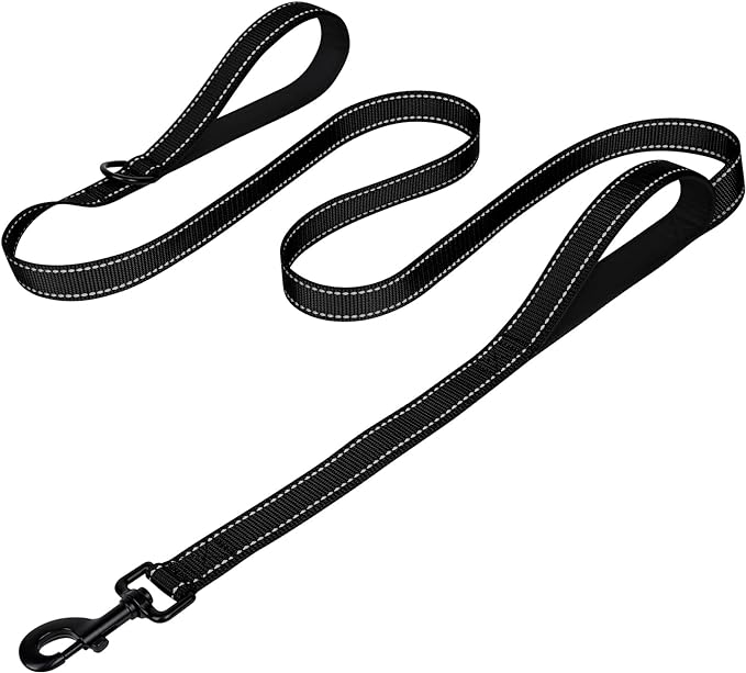 Joytale Dog Leash Heavy Duty for Large Dogs That Pull, Double Handle for Traffic Control, Double-Sided Reflective Leashes for Large Medium Dogs Night Safety, 6FT, Black