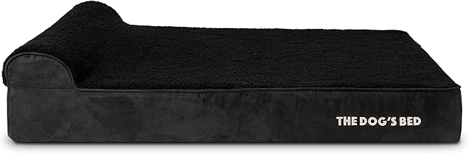 The Dog’s Bed Orthopedic Memory Foam Dog Bed with Headrest, Plush Fabric, Black Plush, XL, 6-Inch