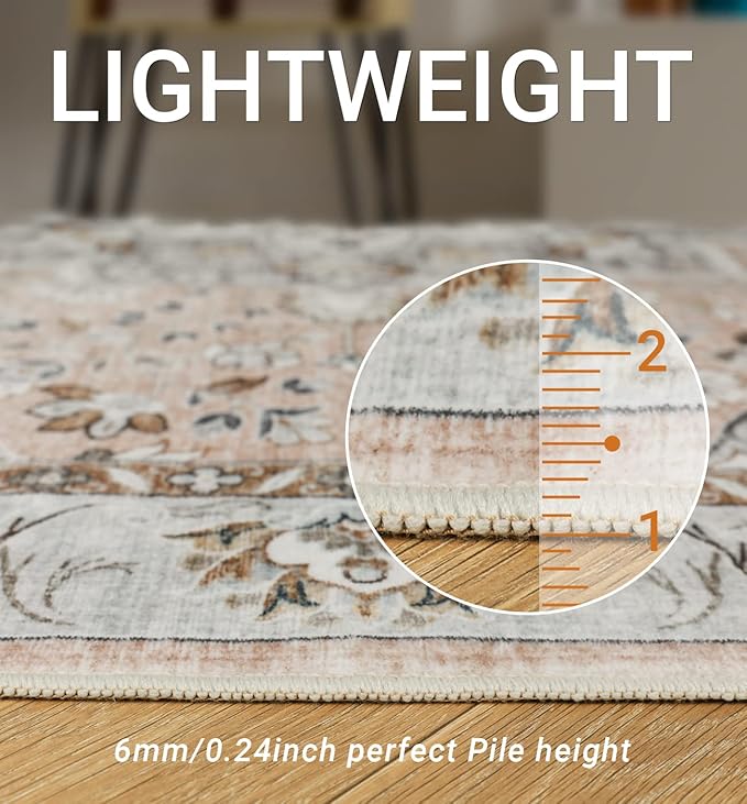 6x9 Area Rugs for Living Room - Stain Resistant Machine Washable Rugs for Bedroom,Non-Slip Backing Large Area Rug (Peach/Gray, 6'x9')