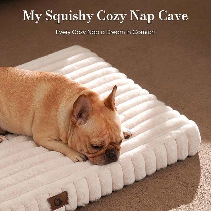 Large Orthopedic Dog Crate Bed with Waterproof Lining, Soft Short Plush Surface & Egg Crate Foam for Calming Puppy, Machine Washable Pet Bed with Removable Cover & Anti Slip Bottom