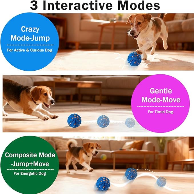 Interactive Dog Ball Toy for Medium Large Dogs, Durable E-TPU Bouncing Ball with Rechargeable Battery, Waterproof for Outdoor Play, Keeps Dogs Engaged (Blue)
