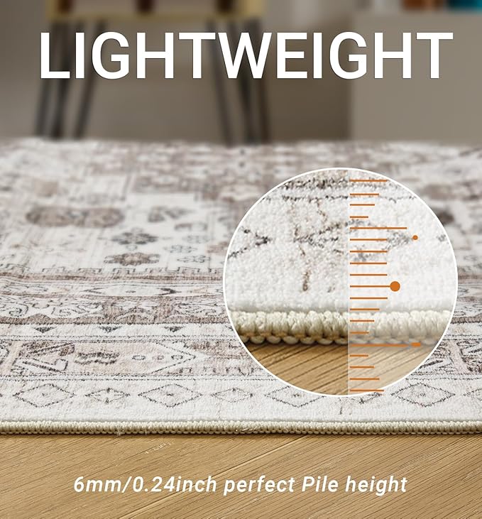 2x3 Entryway Rug Small Washable Kitchen Rugs Non Slip Front Door Rug Foldable Thin Carpet Low Pile Area Rug for Dining Room Entry Bedroom(Brown/Beige,2'x3')
