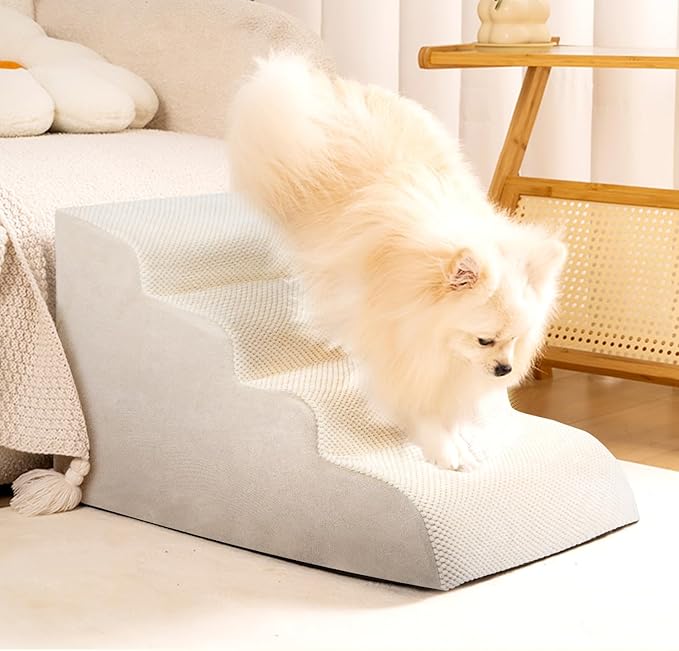 Dog Stairs for Small Dogs, High Density Foam Dog Steps, Extra Wide Non-Slip Pet Ramp for High Beds Or Couch, Soft Doggie Ladder for Dogs Injured, Older Pets, Small Cats
