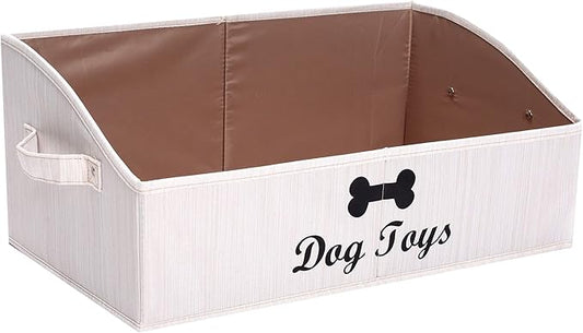 Linen-Cotton Blend Dog Toy Basket,Collapsible Dog Toy Box,Dog Toy Bin Storage-Perfect for Organizing Pet Toys,Blankets,Leashes,Rope Toys,Clothing - Beige